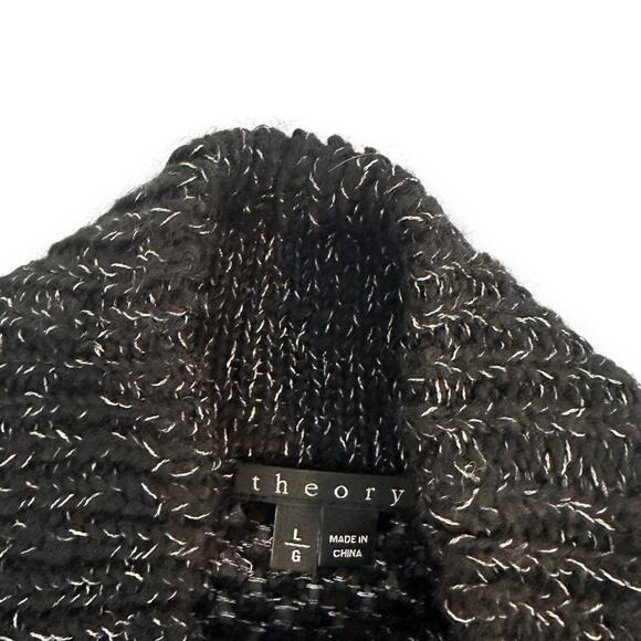 Theory Women's Sutton Athos Black Silver Mock Neck Sweater L Black Silver Wool - Picture 8 of 10